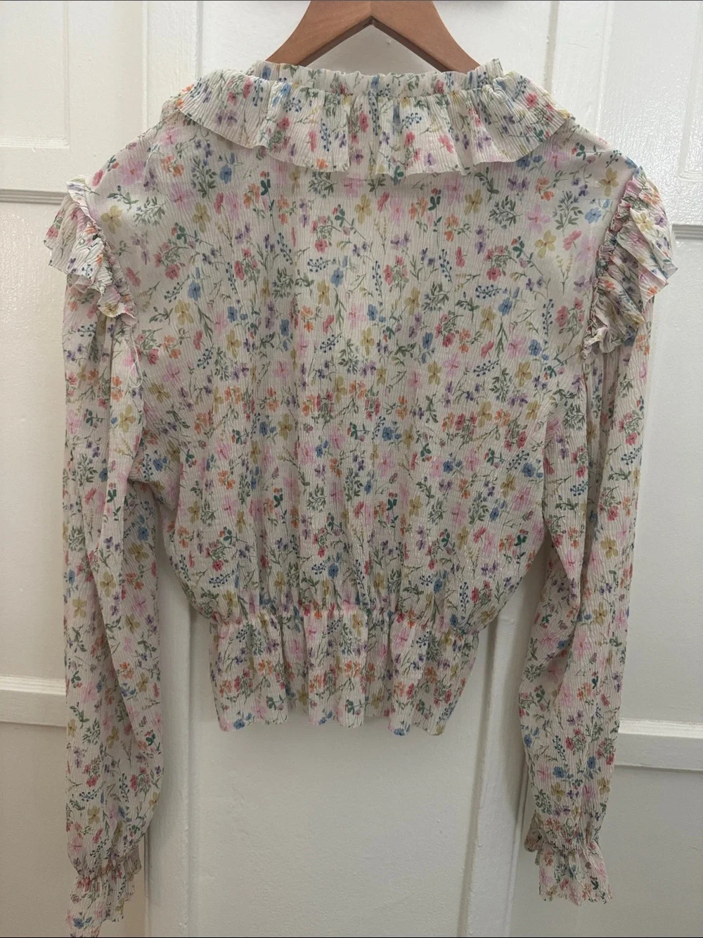Anthropologie Pastel Floral Ruffle Blouse - White Base